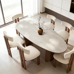 Ensemble de table à manger 6 places avec chaises, bois de luxe pour <span class=keywords><strong>restaurant</strong></span>, 6 personnes, chêne blanc, pour salle à manger moderne en bois massif - Product Image 2