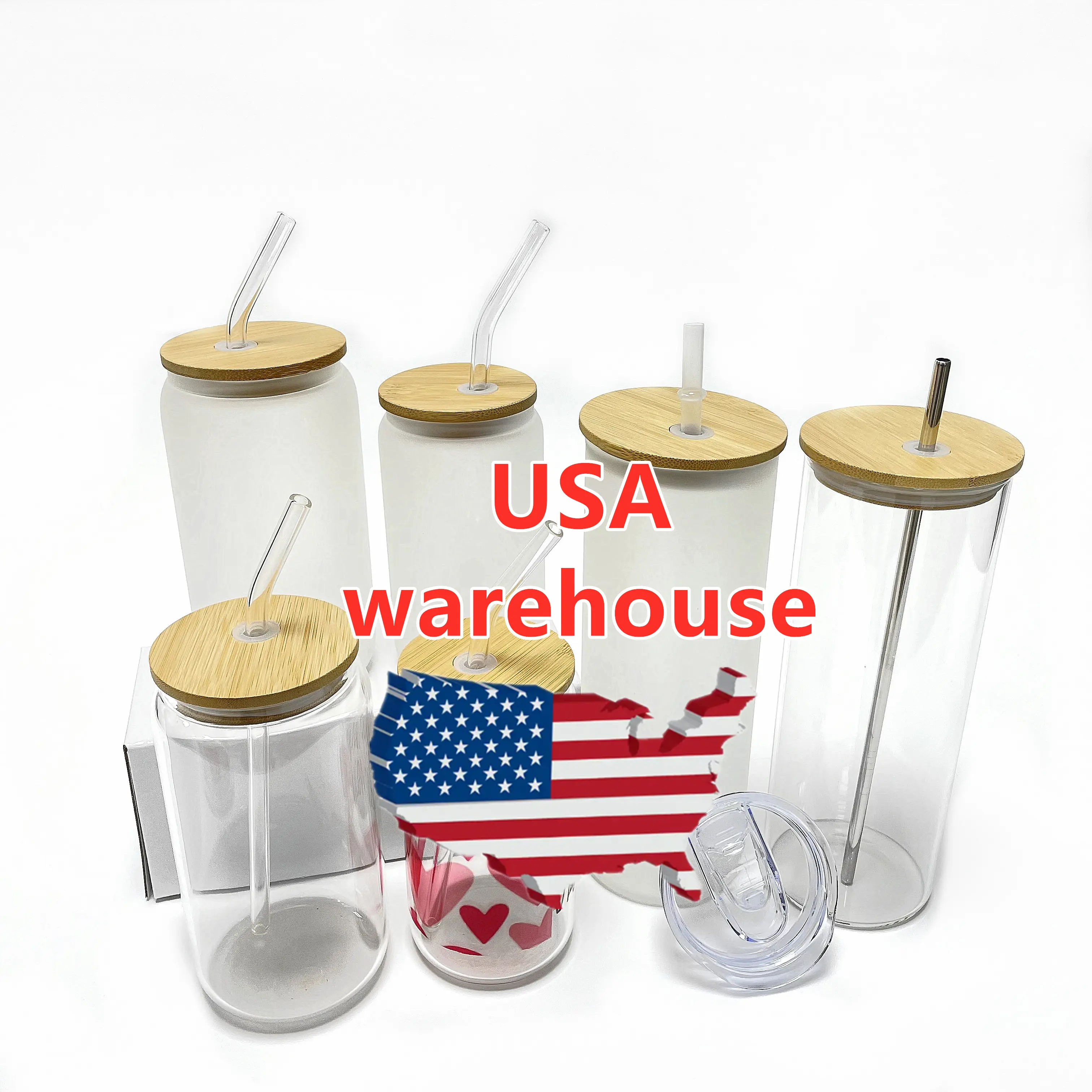 Wholesale suitable for vinyl 12 oz 16 oz sublimation blanks frosted iced coffee soda can shaped beer glass cups with bamboo lid