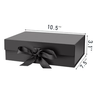 Luxury Black Ribbon Gift <b>Box</b>, Custom Insert Wine Chocolate Gift Packaging <b>Box</b> for <b>Christmas</b> Wedding Birthday Present - Product Image 2
