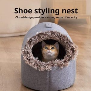 Cama Cueva Semicerrada para Perros y Gatos, Casa Cálida para Mascotas Pequeñas y Medianas, Cama Cueva de Felpa Removible y Lavable para Gatos en Invierno - Product Image 4
