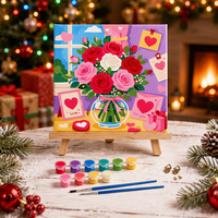 Kit de Peinture par Numéros Moderne pour Enfants, Motif Floral, sur Toile Acrylique, 20x20cm, Encadré, Coffret Cadeau avec Pinceaux, Décoration Murale