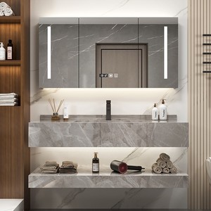 بسيط حديث ، مع حوض MDF مدمج ومرآة حمام ليد ، أرضية قائمة مقاومة للماء - Product Image 4