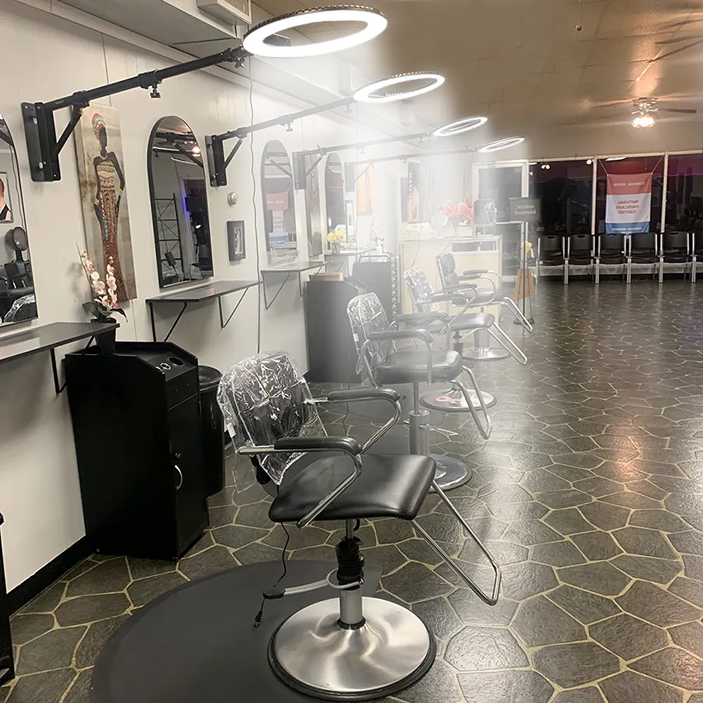 ビューティーサロン理髪店メイクアップ写真照明ソフトボックススタジオ用トライアングルベース付き壁掛け天井18インチLEDリングライト