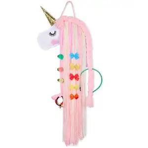 Unicorn Bow Frame Rainbow Hair Pin Set Yarn Fringe Headband Storage Frame Shy Unicorn Face Home Decor Hair Accessories