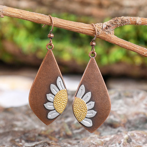 Boucles d'oreilles pendantes en alliage de cuivre plaqué bronze antique, style vintage pour femmes - Product Image 3