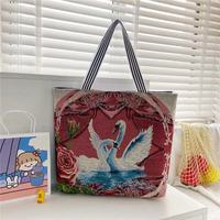 Sac fourre-tout vintage en tapisserie pour femme, grande capacité, motif animalier et floral, sac à bandoulière tissé pour le shopping