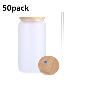 USA Warehouse Stocked RTS 16oz Sublimation Glass Can Clear Frosted Sublimation Blank <strong>Mason</strong> Soda Beer Cups White Bamboo Lids - Product Image 5