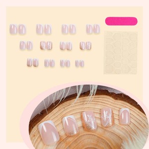 <span class=keywords><strong>Faux</strong></span> <span class=keywords><strong>ongles</strong></span> courts étincelants dorés de qualité, 24 pièces, papillon dessiné à la main, design ABS rose, clous à presser pour doigts - Product Image 2