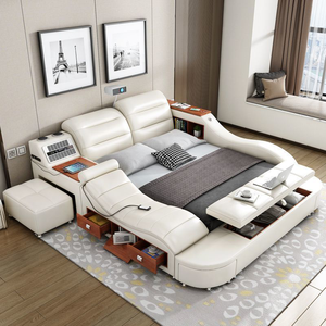 Cama Inteligente Moderna King Size con Almacenamiento, Carga USB Multifunción, Altavoz, Tapicería de Cuero, Estructura de Madera Sólida YSS-B4-09 M - Product Image 4