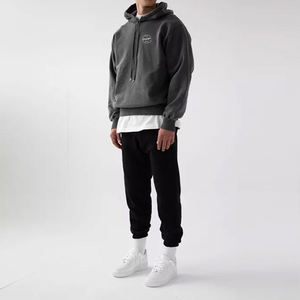 Parches de bordado con logotipo personalizado OEM con capucha French Terry ropa informal Color sólido Vintage gris Boxy Drop Shoulder Hoodie - Product Image 5