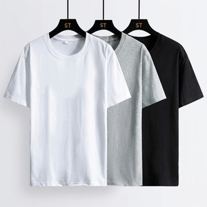 Camiseta Básica de Manga Corta con Cuello Redondo para Hombre, Corte Regular, Informal, de Algodón Jersey, Lisa, Teñida, Blanca, Gris, Negra - Product Image 4