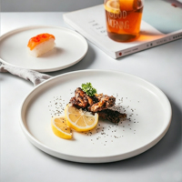 Assiettes en porcelaine nordique, compatibles micro-ondes, pour la restauration, idéales pour les pâtes, les steaks, les pizzas et les petits-déjeuners.