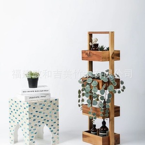 Acacia Wood Multi Layer Storage <b>Rack</b> 4 Tier Standing Bathroom Flower Pot Holder Solid Wood Organizer - Product Image 3