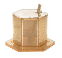 Plat à miel hexagonal en acrylique doré scintillant avec couvercle et cuillère, récipient à miel pour Rosh Hashanah, bol à miel, cadeau juif, décoration de table