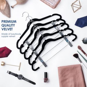 Cintres en velours noir de qualité supérieure pour pantalons, avec pince réglable, vente en gros - Product Image 6
