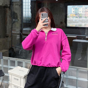 Sudadera Retro de Algodón con Media Cremallera para Mujer Tallas Grandes Happy Hat, Ajuste Holgado N7848 - Product Image 3