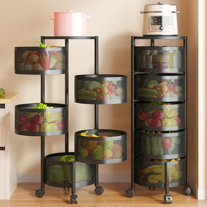 Round Rotating <b>Kitchen</b> Storage <b>Rack</b> 5 Tier With Wheels Movable Fruit Vegetable Organizer - Product Image 1