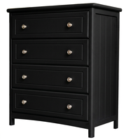 Armoire de rangement européenne durable à 4 tiroirs – Commode en bois Radiata et MDF avec poignées robustes en alliage, blanc/noir