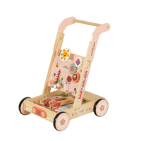 Chariot d'activités éducatif en bois pour bébé avec miroir, engrenages et blocs en forme d'animaux, pour l'éveil et l'apprentissage des tout-petits