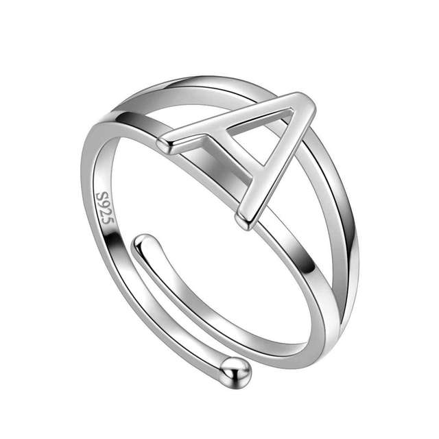 Adjustable Women's Statement Alphabet Rings 925 Sterling Silver Rhodium Open Personalized Initial Letter Ring for Wedding Party