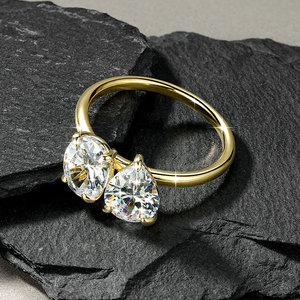 Simple toi et moi <b>ring</b> Minimalist 14K Gold Filled Copper Oval Cut & Pear Cut Cubic Zirconia <b>couples</b> jewelry For Girls Gift - Product Image 5
