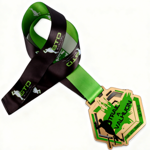 Wholesale Eco-Friendly Custom Engraving Logo Bamboo Wooden Medals for Race Sports Awards Wood Medal with Printed Ribbon