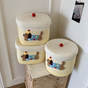 Dachshund Cotton Rope Woven <b>Storage</b> <b>Basket</b> With Lid Round Handmade Toy Organizer Household <b>Storage</b> <b>Basket</b> - Product Image 1