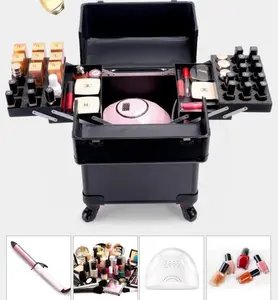 Professional Aluminum Cosmetics Make Up Trolley Beauty Case Vanity Box Large Capacity Beauty Salon Professional Aluminum Makeup