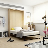 Lit mural Murphy multifonctionnel moderne en chêne avec bureau intégré, lit escamotable et rangement pour appartement, hôtel, chambre à coucher, gain de place