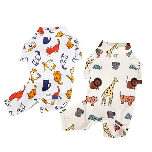 Mùa xuân mùa thu Puppy quần áo bốn chân dễ thương phim hoạt hình động vật in Dog đồ ngủ Pet Jumpsuit quần áo