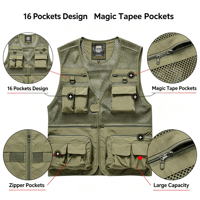 Gilet unisexe multi-poches en maille, séchage rapide, respirant, pour activités de plein air, pêche, photographie, travail, avec support pour logo personnalisé OEM