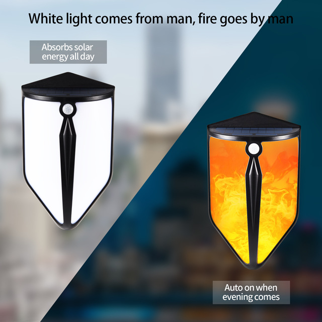 New Solar Powered Wall-Mounted LED Flame Light Outdoor Garden Landscape Lighting 3.7V