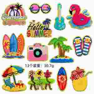 Patchs thermocollants en chenille brodés à bordure scintillante, style plage estival, étoile de mer, dauphin, appareil photo, crabe, coquillage, pour la décoration - Product Image 5