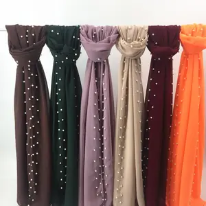 Neues Design Chiffon Perlen Schal Muslim Frauen Seide Elegante Premium Chiffon Schal Tudung Frauen Shine Chiffon