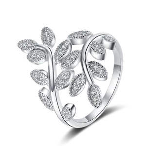 ZHILIAN 925 Sterling Silver Jewelry Leaf Shape Cubic Zirconia Engagement Wedding Rings