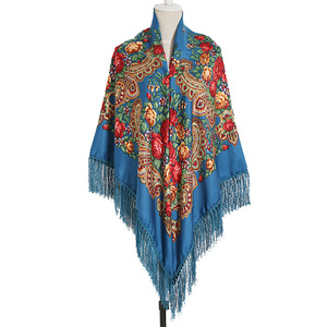 Style Ethnique Surdimensionné 160X160cm Sergé Coton <span class=keywords><strong>Carré</strong></span> Écharpe Franges Dames Rétro Impression Climatisation Châle pour Automne Hiver - Product Image 1