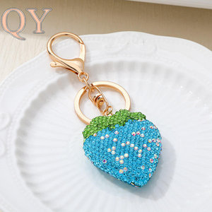 QY Cherry Rhinestone <b>Ceramic</b> Clay Keychain Cute Metal Key <b>Ring</b> Bag Charm Fashion Pendant Gift Wholesale Accessories - Product Image 5