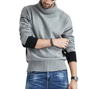 Suéter cálido para hombre de otoño e invierno de diseño libre personalizado, suéter de punto Retro de cuello alto de manga larga