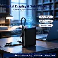 Batterie externe portable haute capacité 20000mAh 22.5W à charge rapide avec écran LCD, câbles doubles intégrés, vente en gros, OEM, logo personnalisé