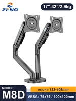 Support de moniteur articulé à ressort à gaz Zeno 17-32 pour bureau, support de fixation pour écran d'ordinateur, support de moniteur double, bras pour deux moniteurs