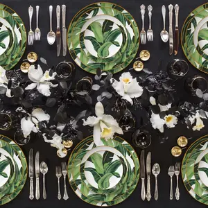 Зеленая тарелка для салата, Свадебный Новый обеденный набор из костяного фарфора с наклейкой в виде банановых листьев