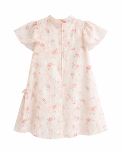 Elegant <b>Blush</b> <b>Pink</b> Floral Girls' Dress with Statement Bow-<b>Tie</b> Collar and Ruffles for Spring - Product Image 1
