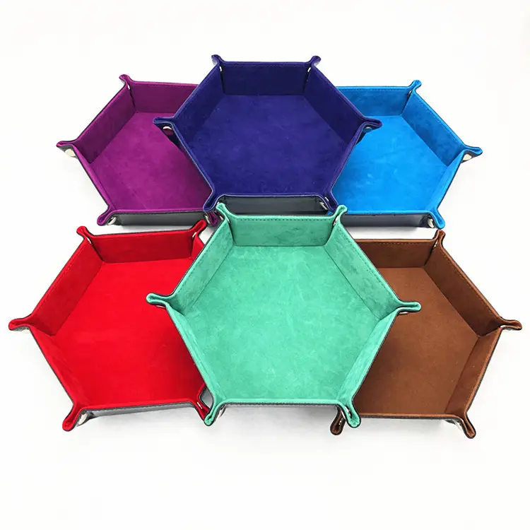 Portable PU Leather Hexagonal Dice Tray Collapsible Dice Pad and Holder