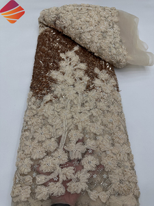 Tissu en dentelle africaine fait main à prix d'usine, perles florales 3D, paillettes, maille, tulle, matière en dentelle pour robe de soirée <span class=keywords><strong>Aso</strong></span> <span class=keywords><strong>Ebi</strong></span> - Product Image 2