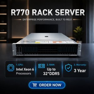 Serveur Rack 2U d'entreprise Dell EMC PowerEdge R770 haute performance pour IA DeepSeek avec GPU, châssis <span class=keywords><strong>2</strong></span>,5/3,5 pouces, processeur Xeon 4510, 128 Go de RAM - Product Image 1