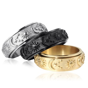 yunnique Men's <b>Titanium</b> Steel Rotating Sun Moon <b>Ring</b> Gold Color Geometric Design Gift Jewelry - Product Image 4