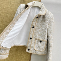 Veste Courte en Tweed Tissé à Carreaux pour Femme, Col Rabattu, Manches Longues, Boutons Élégants, Poches, Vêtement d'Extérieur de Haute Qualité Lyt26819143