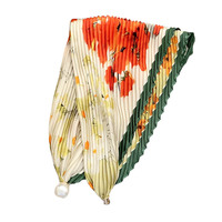 Écharpe longue et étroite en soie avec fermoir magnétique et perles, cache-cou pour femme, protection du cou, à porter avec des chemises, en soie fine plissée, été, polyester