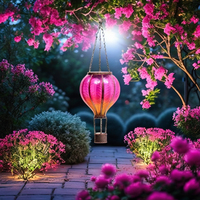 Lanterne solaire LED d'extérieur scintillante en forme de montgolfière, lanterne solaire avec flamme vacillante, lumières suspendues d'extérieur