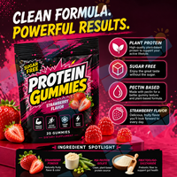 Gummies protéinés à la fraise avec isolat de protéines de pois sans sucre, 20 unités, supplément nutritionnel sportif à croquer, usine OEM